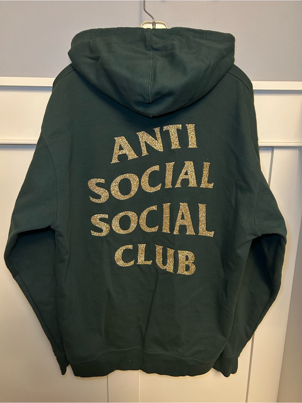 Anti Social Social Club Men's Forest Green Zip-Up Hoodie with Gold Glitter Logo